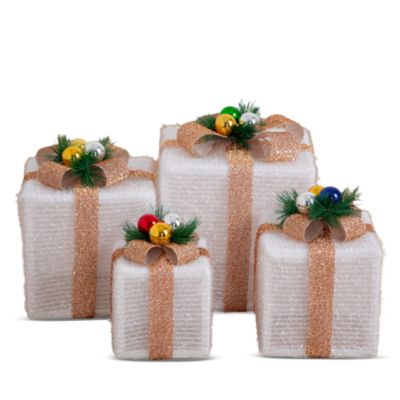 Pre-Lit Christmas Gift Box Decorations, Set of 4