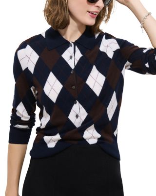 Lillian Argyle Merino Wool Polo Sweater