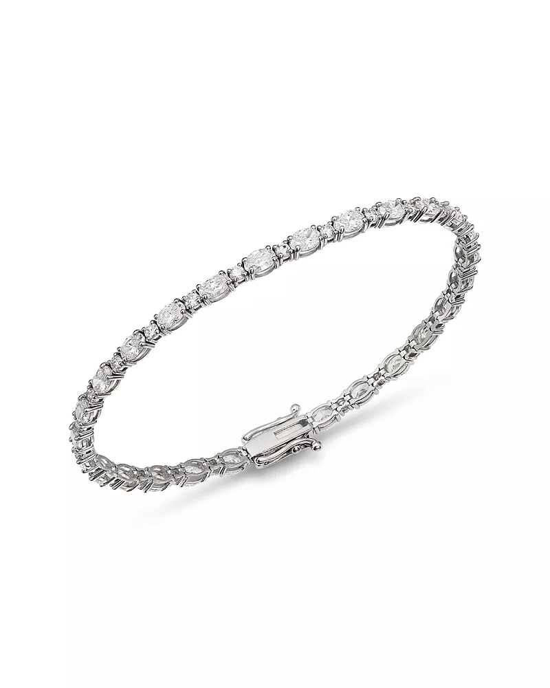 Bloomingdale's Fine Collection Luxe Collection Certified Lab Grown Diamond Alternating Cut Tennis Bracelet in 14K White Gold, 5.0 tcw