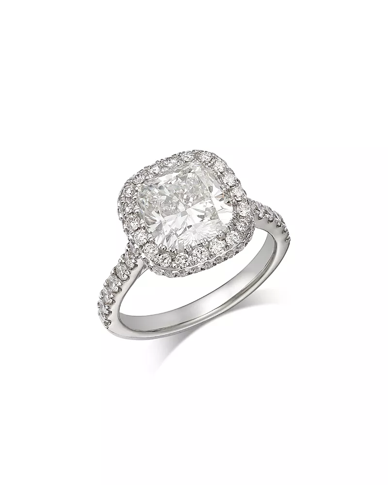 Bloomingdale's Fine Collection Luxe Collection Certified Lab Grown Diamond Cushion Cut Halo Engagement Ring in 18K White Gold, 4.0 tcw