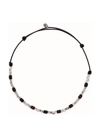  Leather Necklace with Silver and Wood Beads
