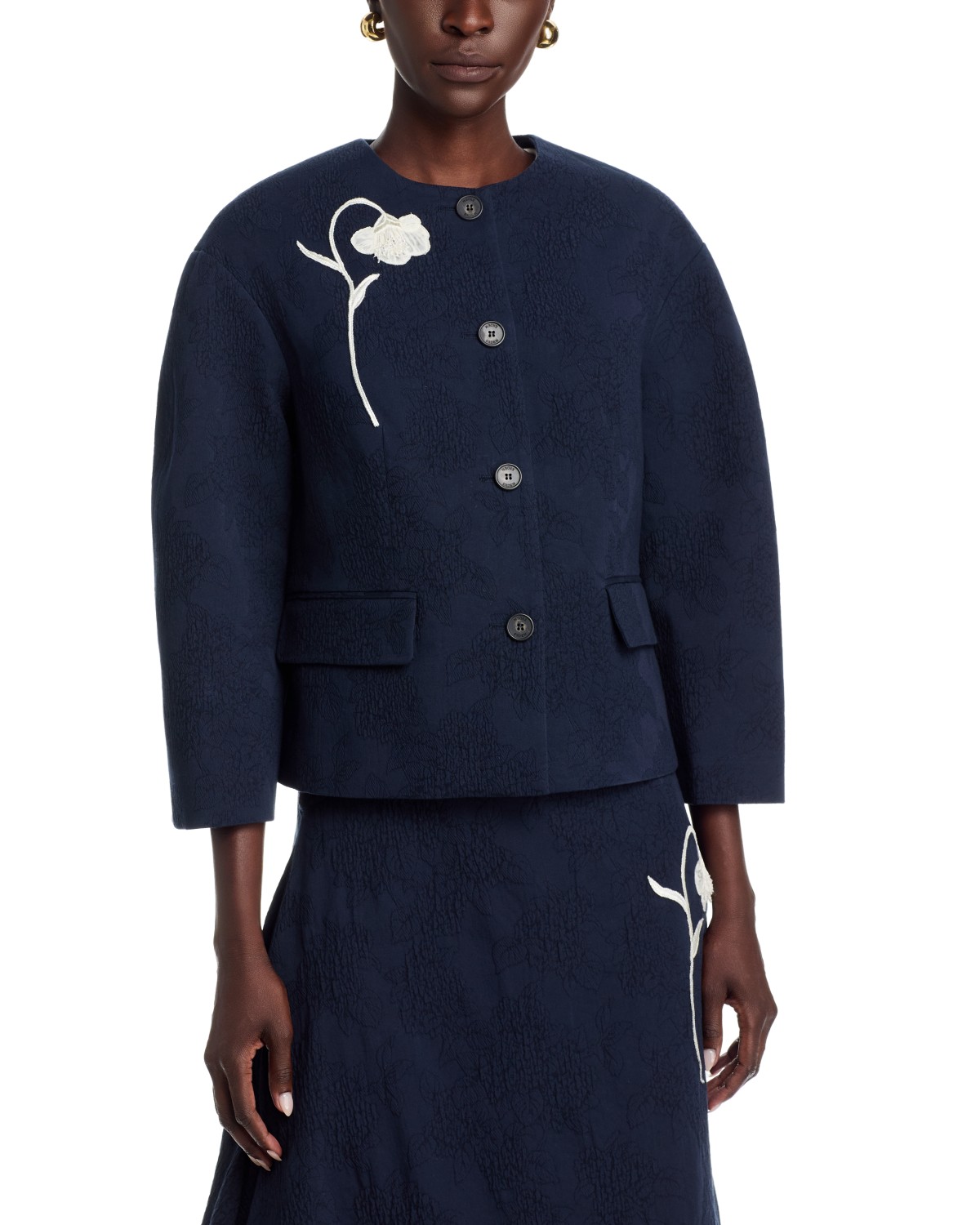 Erdem Flower Jacquard Jacket in Midnight Blue
