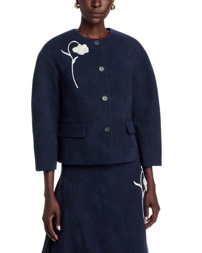 Erdem Flower Jacquard Jacket in Midnight Blue