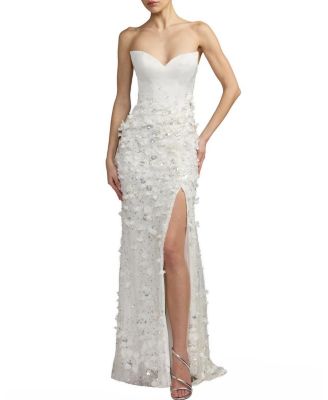 3D Floral Strapless Sweetheart Gown With Slit