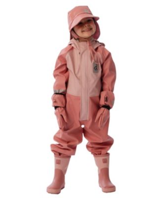 Girls' Waterproof Hooded Reflective Rain One Piece - Little Kid