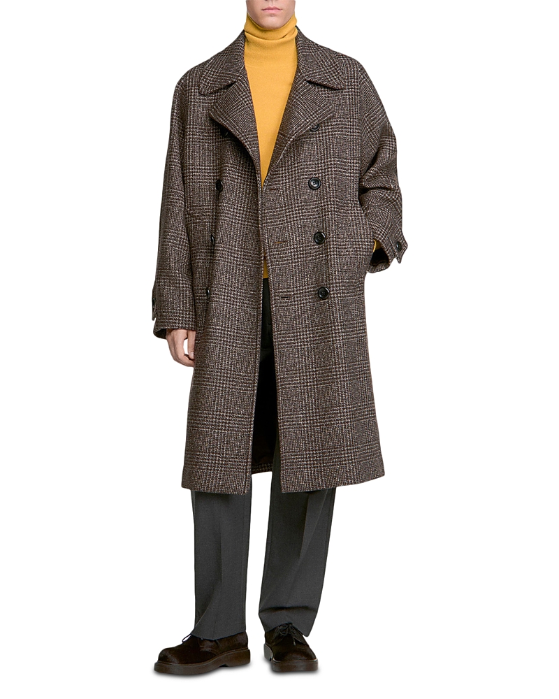 Sandro Otto Lapel Collar Wool Blend Check Coat