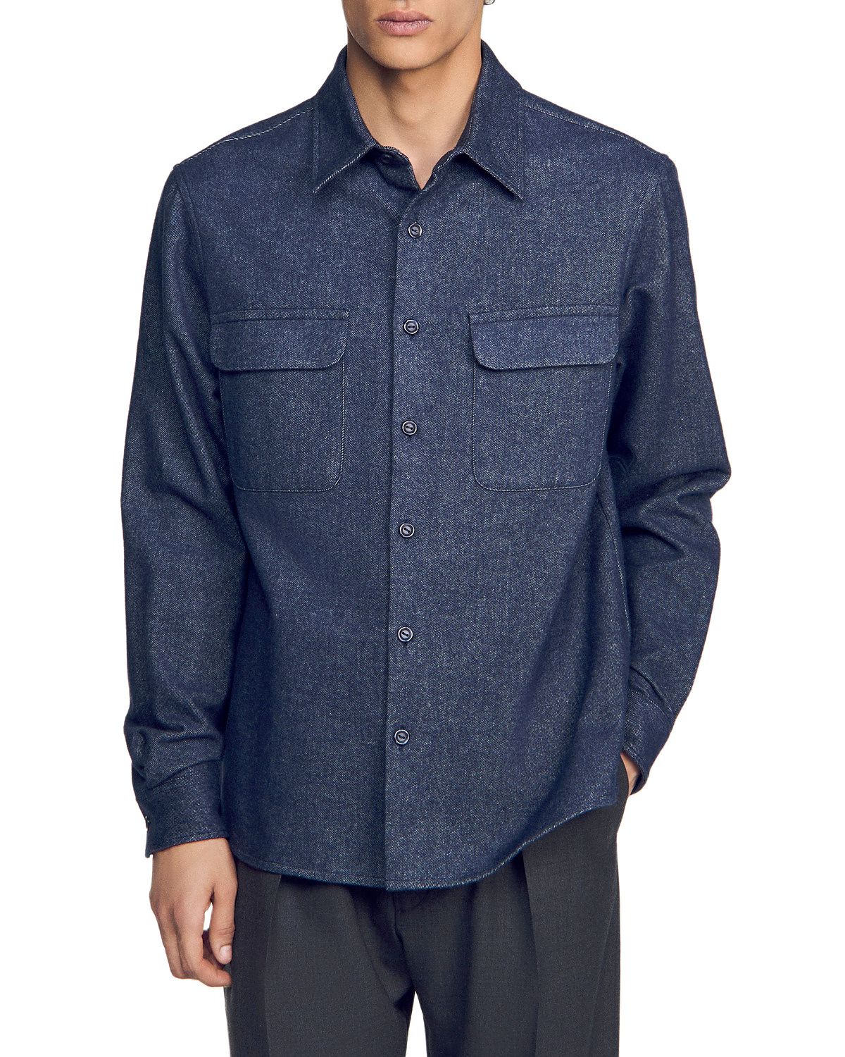 Sandro Cotton Flannel Pocket Shirt