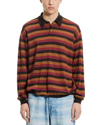 Long Sleeve Knitted Striped Polo