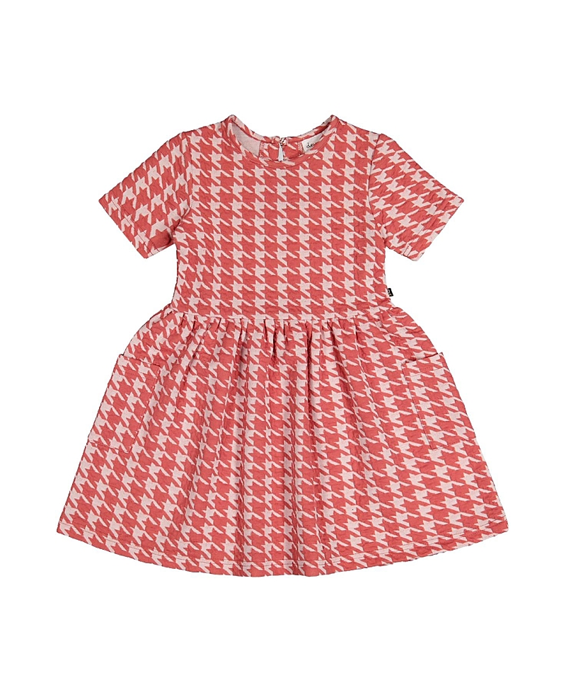 Deux par Deux Girls' Short Sleeve Dress with Pockets Houndstooth - Little Kid