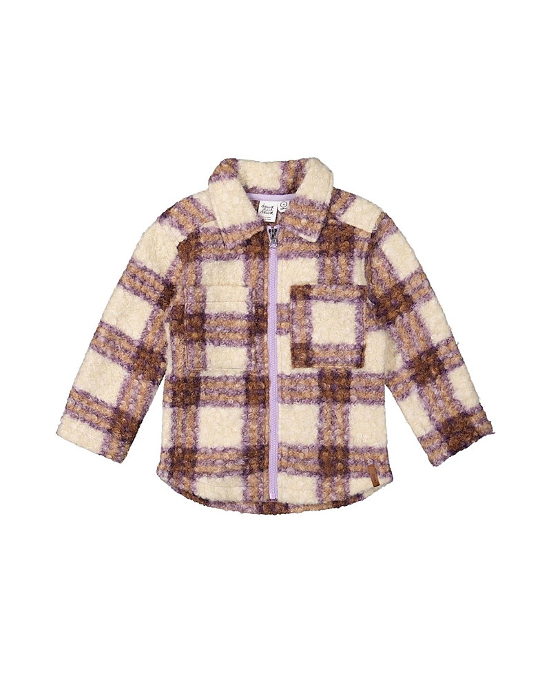 Deux par Deux Girls' Zipped Fleece Plaid Chest Pocket Overshirt - Little Kid