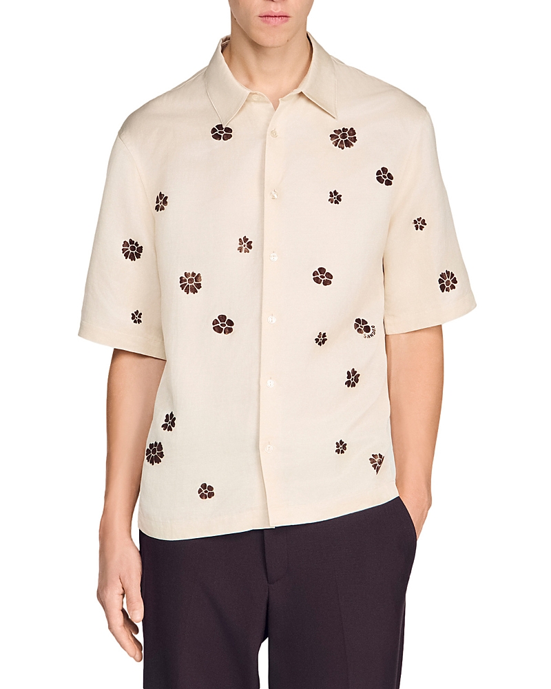 Sandro Loose Velvet Flowers Floral Shirt