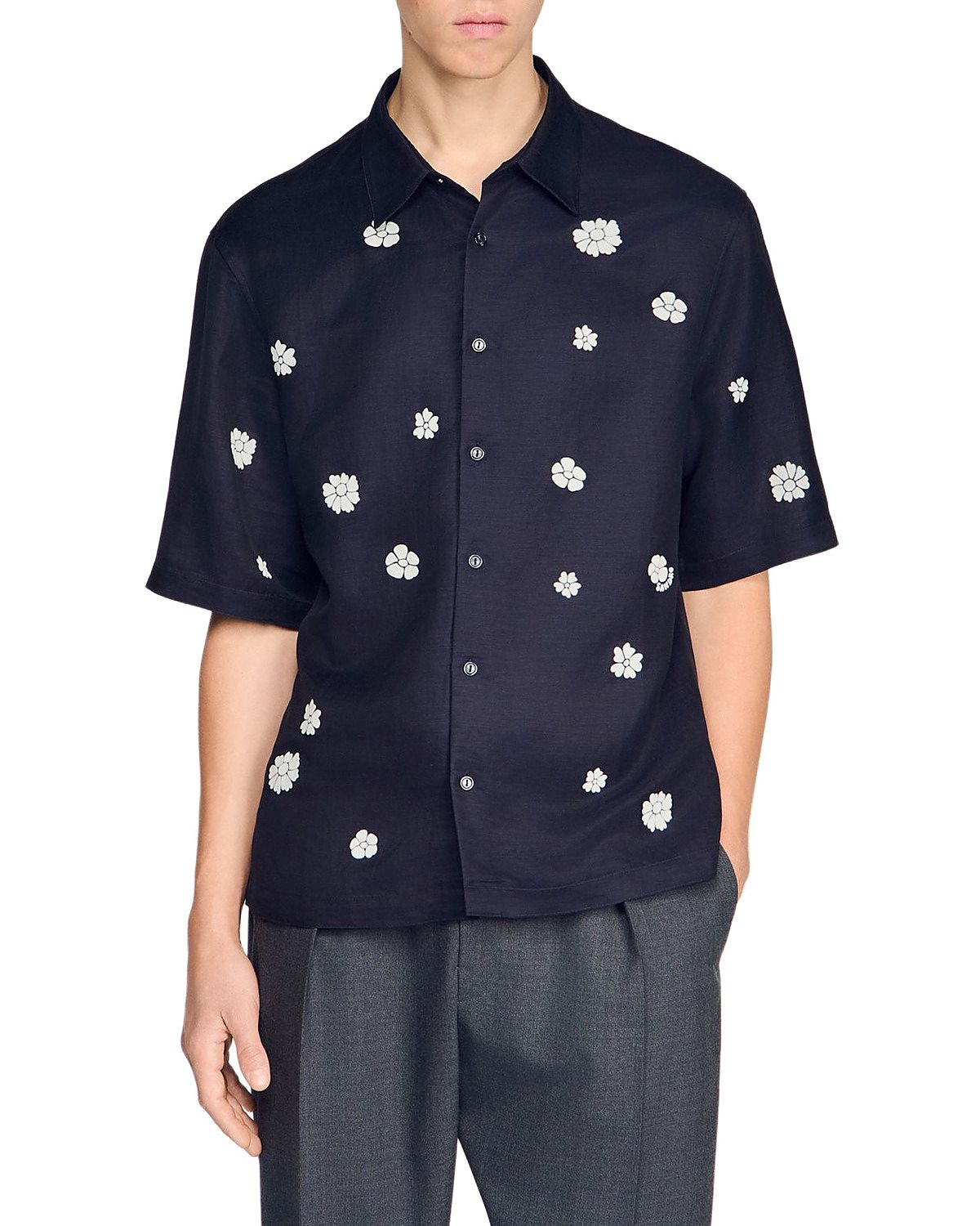 Sandro Loose Velvet Flowers Floral Shirt