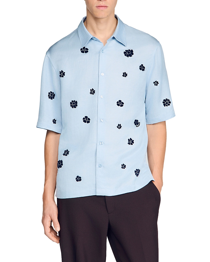 Sandro Loose Velvet Flowers Floral Shirt
