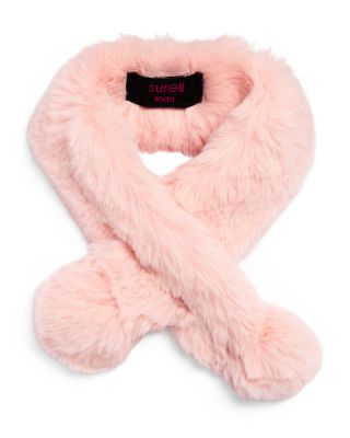 Surell Girls' Faux Fur Pull Through Scarf With Pom Ends - Big Kid In Pink