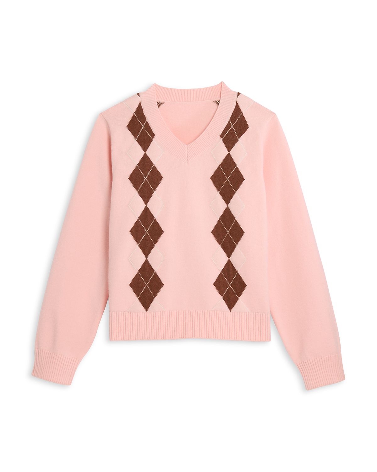 Aqua Girls' Argyle V Neck Sweater, Big Kid - Exclusive