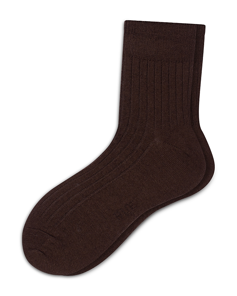 Hue Ribbed Cropped Crew Socks In Chocolate