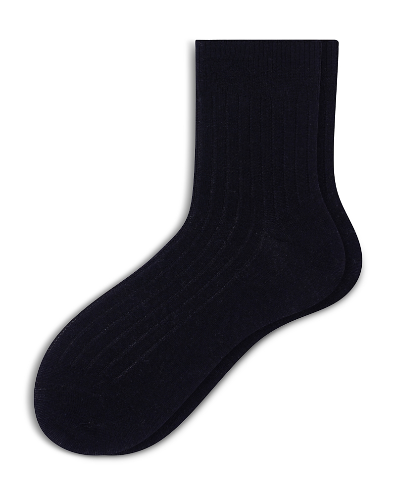 Hue Ribbed Cropped Crew Socks In Black