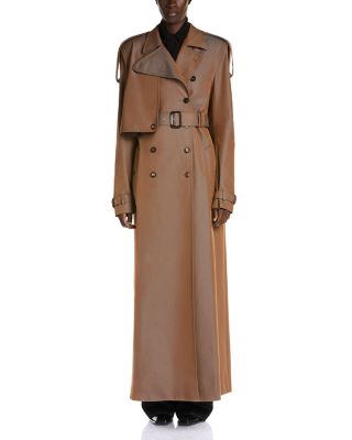 Cotton Leather Trim Asymmetric Trench Coat