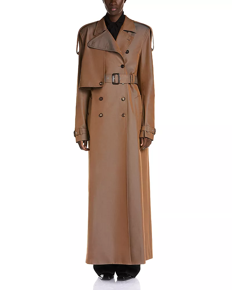 McQueen Cotton Leather Trim Asymmetric Trench Coat