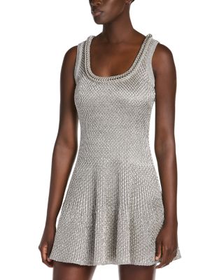 Metallic Ring Knit Flared Mini Dress