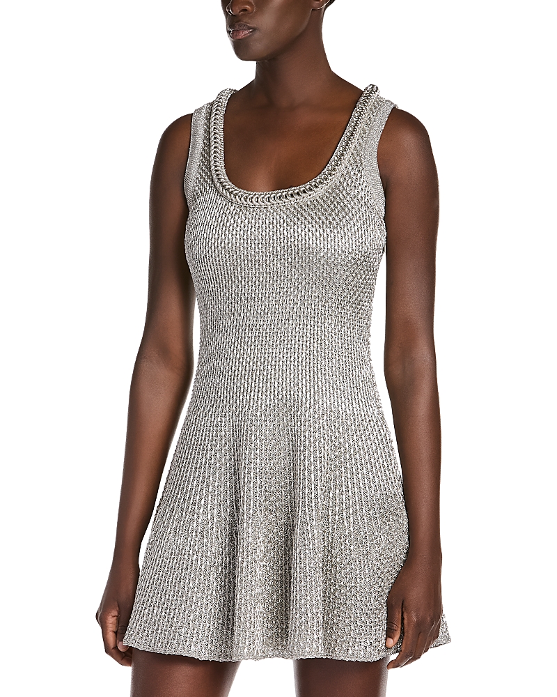 McQueen Metallic Ring Knit Flared Mini Dress