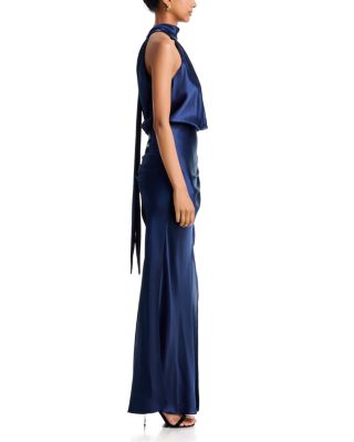 Long Charmeuse Tie Neck Dress - Exclusive - thumbnail 5