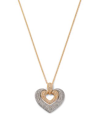 Diamond Heart Pendant Necklace in 14K Yellow & White Gold, 1.0 tcw