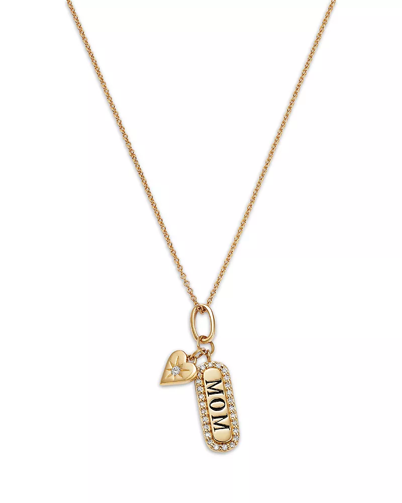 Bloomingdale's Fine Collection Diamond Mom Pendant Necklace in 14K Yellow Gold, 0.1 tcw