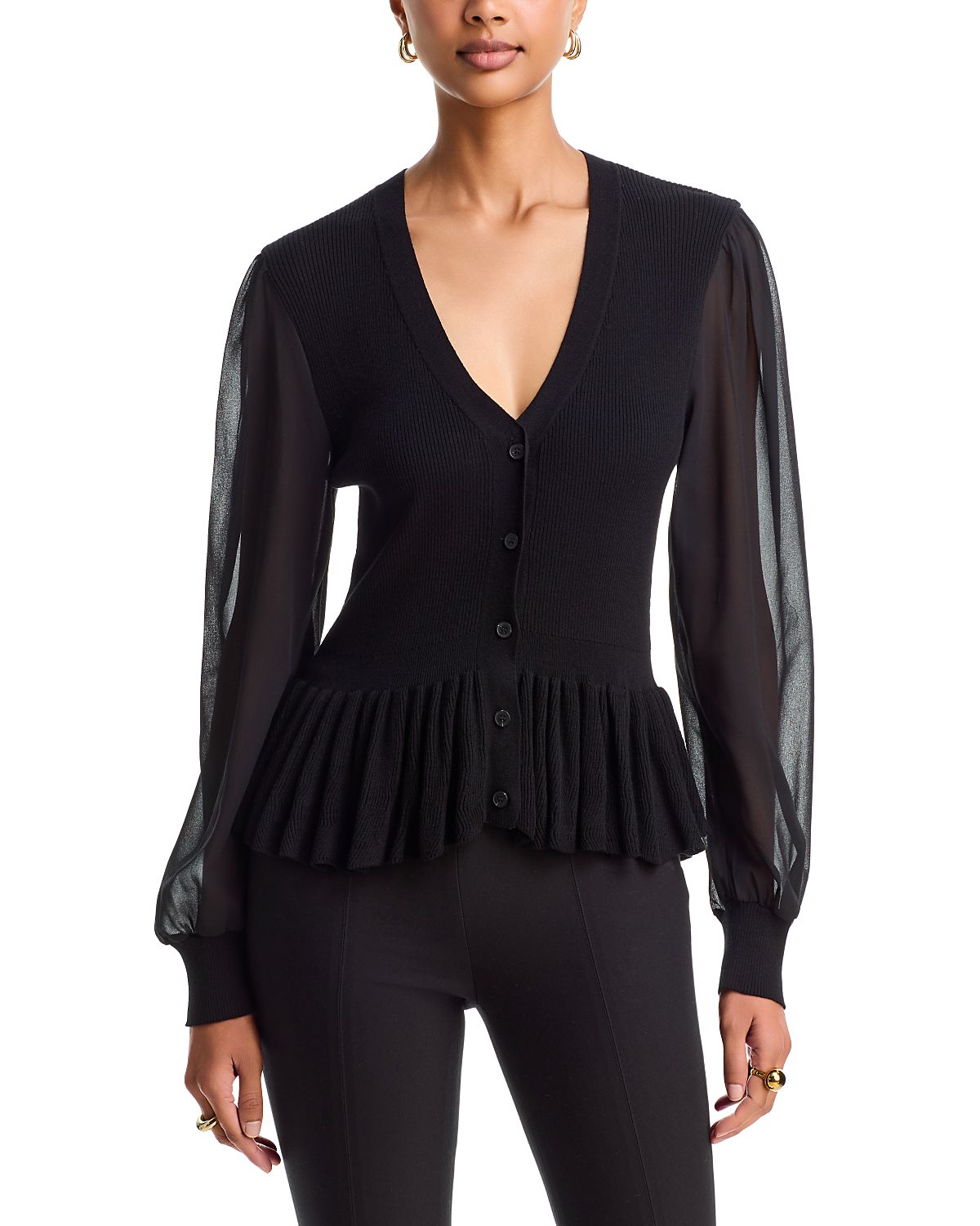 Six Fifty Alexandra V Neck Sheer Sleeve Sweater