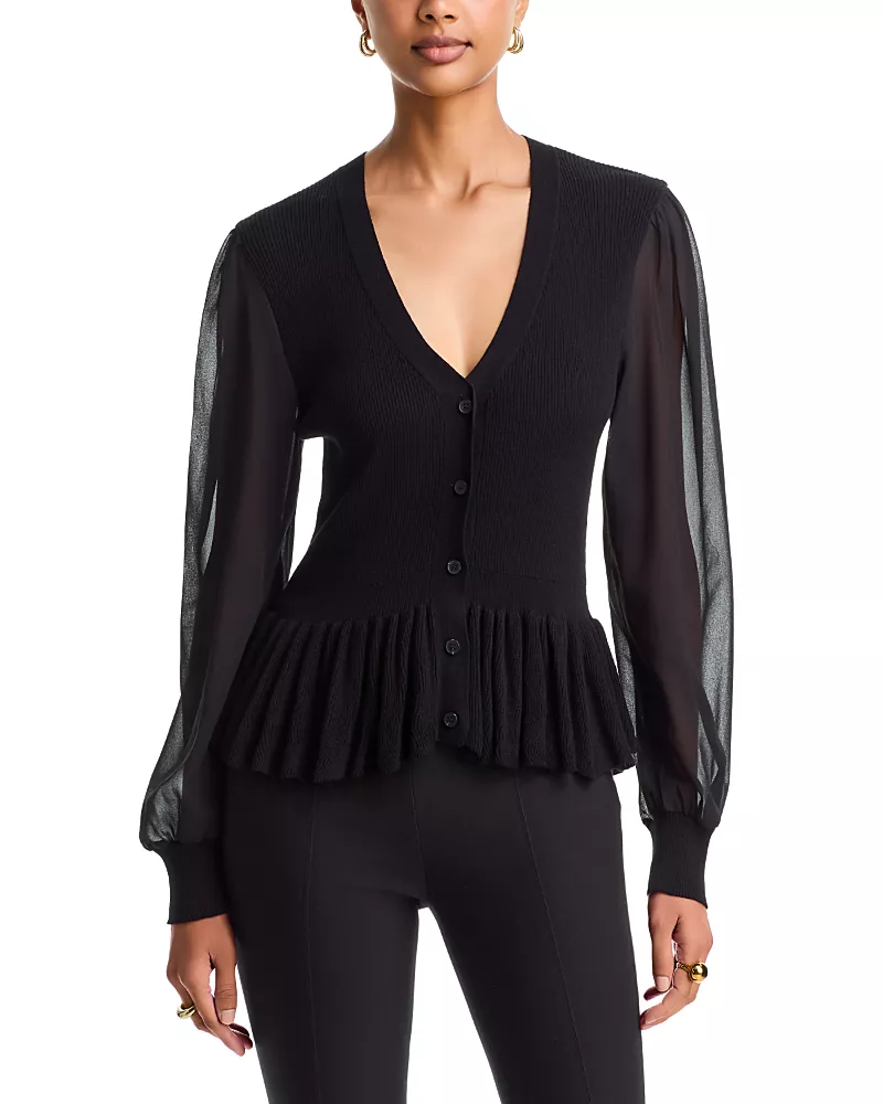 Six Fifty Alexandra V Neck Sheer Sleeve Sweater