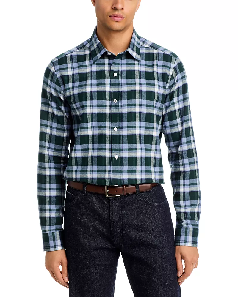 The Men's Store at Bloomingdale's Elegant Cotton Point Collar Tartan Shirt - Exclusive