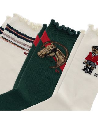 Girls' Equestrian Bear Socks, 3 Pack - Little Kid, Big Kid 