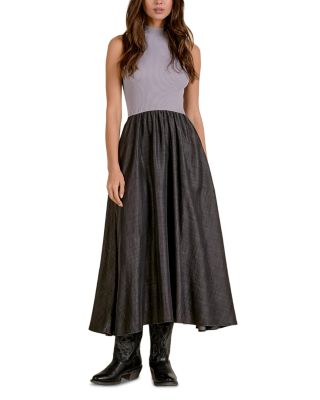 Mixed Media Mock Neck Sleeveless Dress