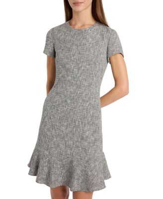 Moira Cap Sleeve Flounce Dress in Soft Boucle