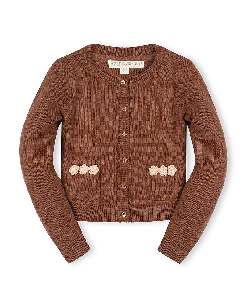 Hope & Henry Girls' Organic Rosette Pocket Cardigan Sweater - Little Kid, Big Kid