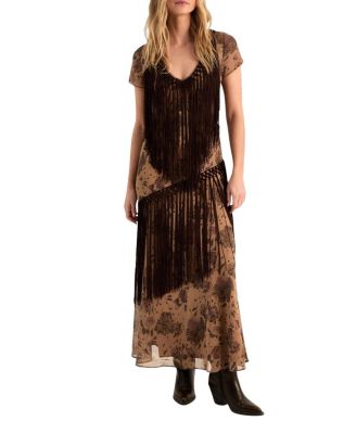 Floral Chiffon Fringe Maxi Dress