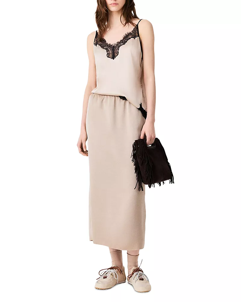 Maje Jaquirie Satin Pencil Skirt