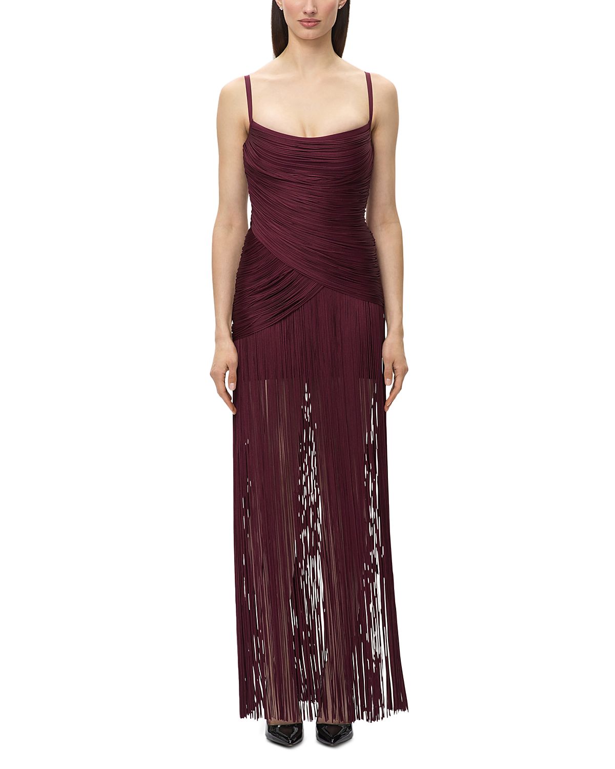 Herve Leger The Carly Draped Fringe Gown