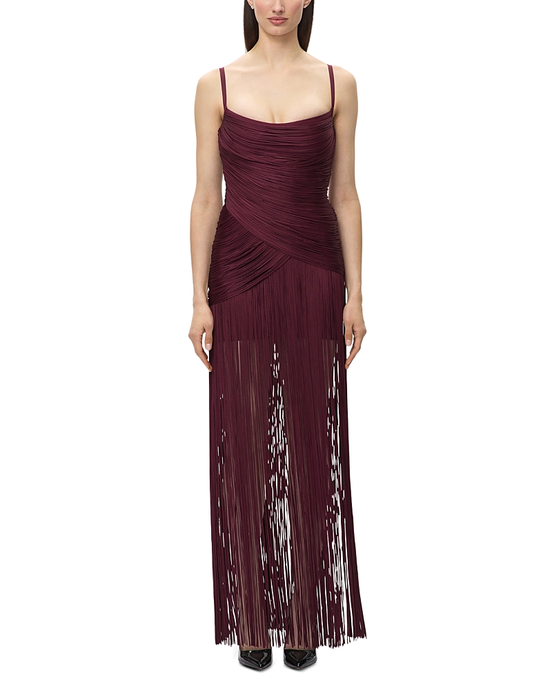 Herve Leger The Carly Draped Fringe Gown