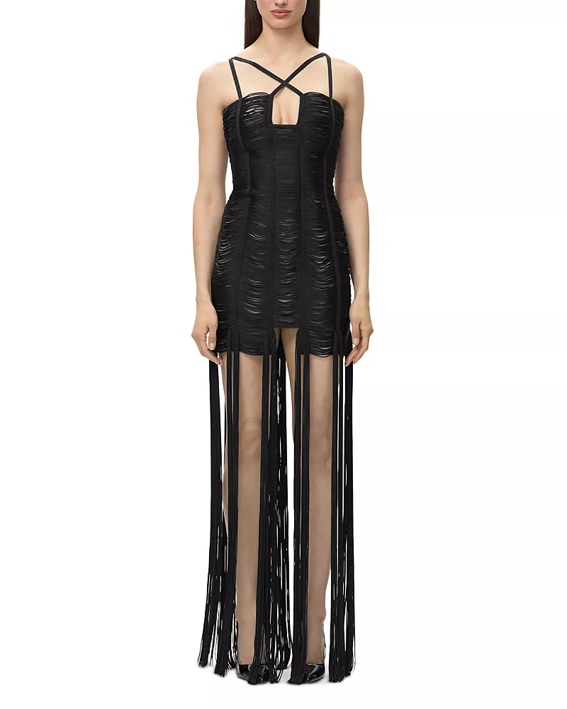 Herve Leger The Paige Strappy Fringe Trim Gown