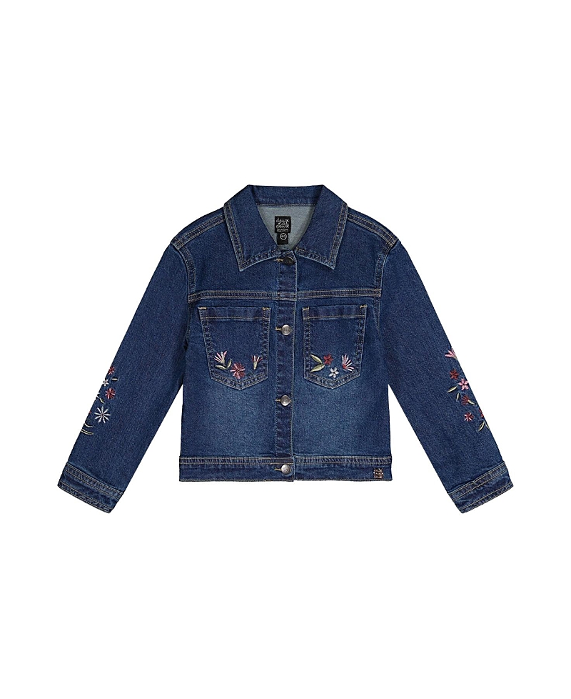 Deux par Deux Girls' Soft Poetry Stretch Fabric Flower Embroidery Denim Jacket - Little Kid