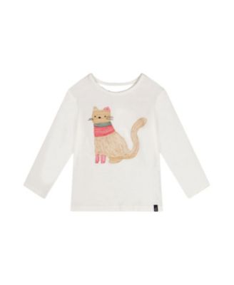Girls' Organic Cotton Cat Embroidered Long Sleeve T-Shirt - Little Kid