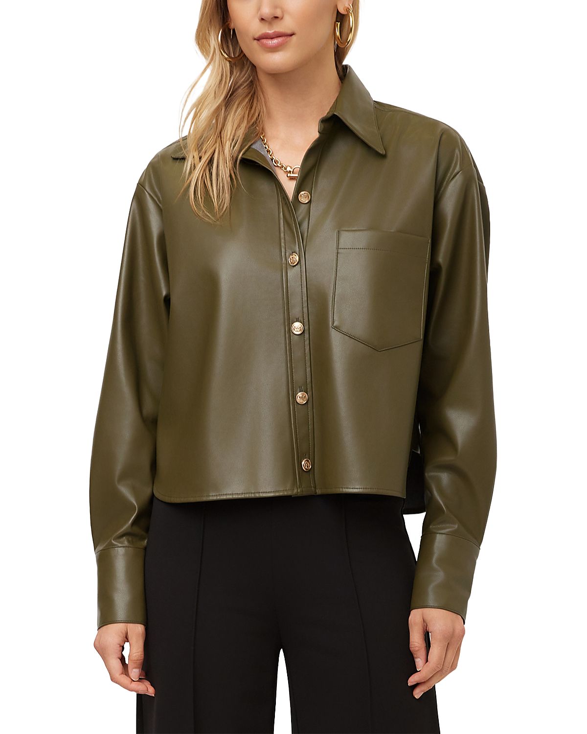 Fifteen Twenty Victoria Faux Leather Button Up Top