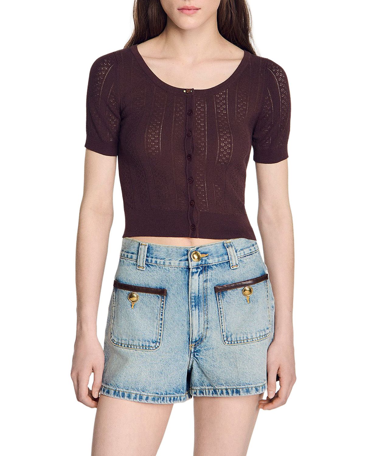 Sandro Anae Cropped Pointelle Top