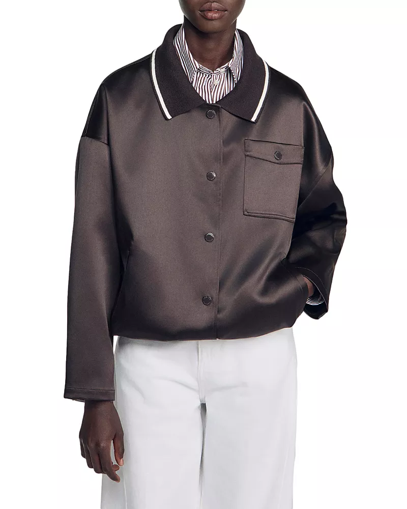 Sandro Quinn Satin Polo Collar Jacket
