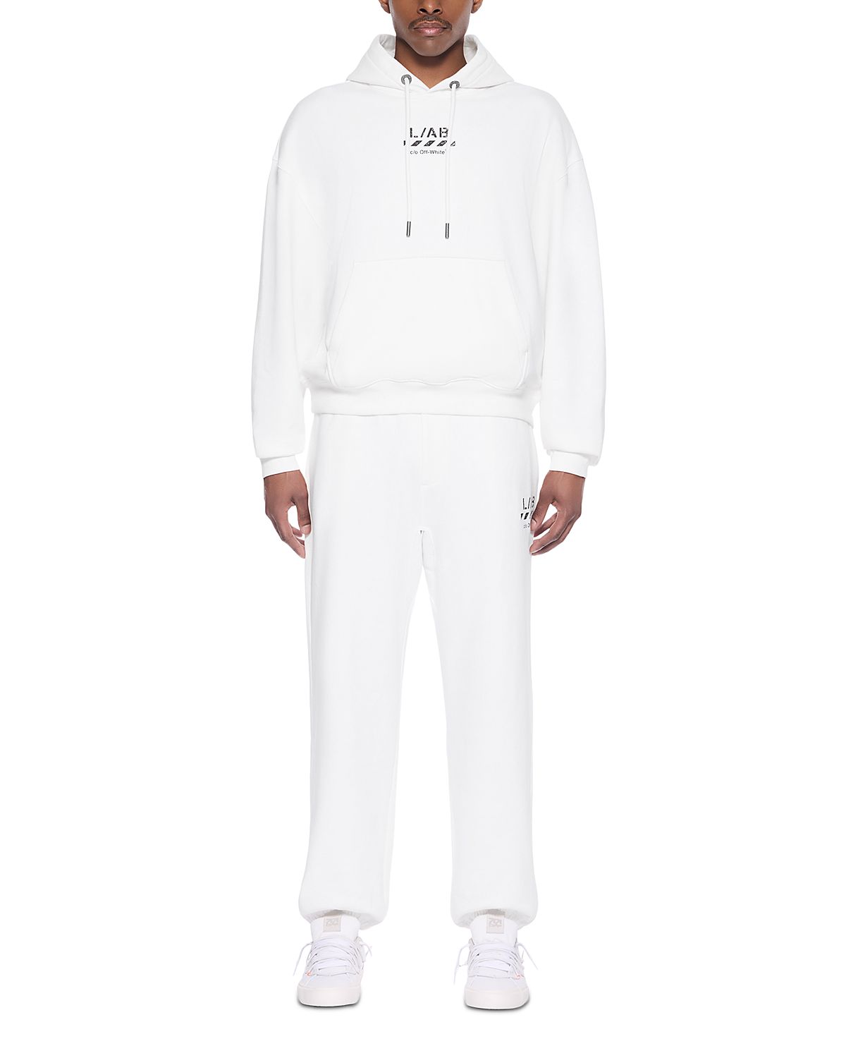 Off-White Cotton Diagonal Graphic Logo Drawstring Hoodie