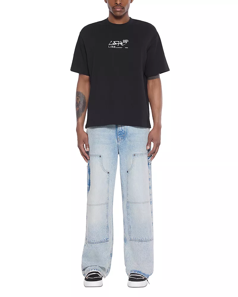 Off-White Cotton Diagonal Graphic Carpenter Jeans in Blue Ash