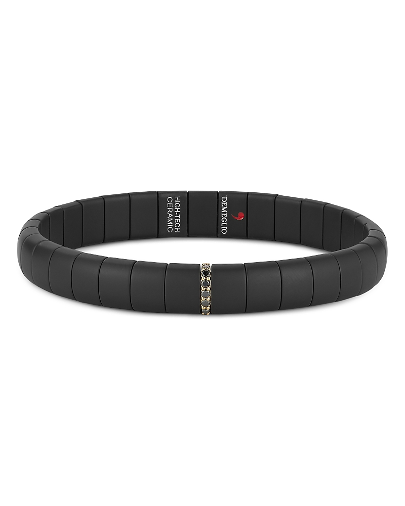 Demeglio 18K Yellow Gold Pura Black Diamond Matte Ceramic Stretch Bracelet, 0.11 tcw