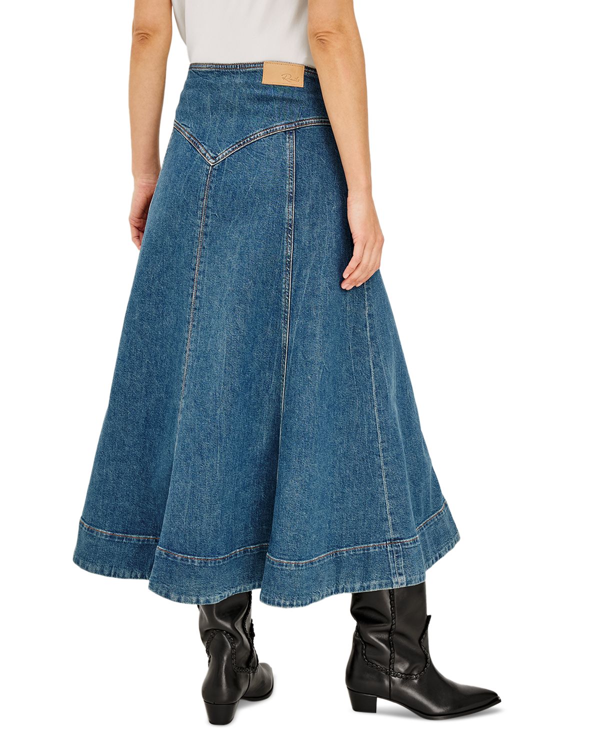 Vicente Cotton Stretch A Line Midi Jean Skirt in Meadowbrook thumbnail 4