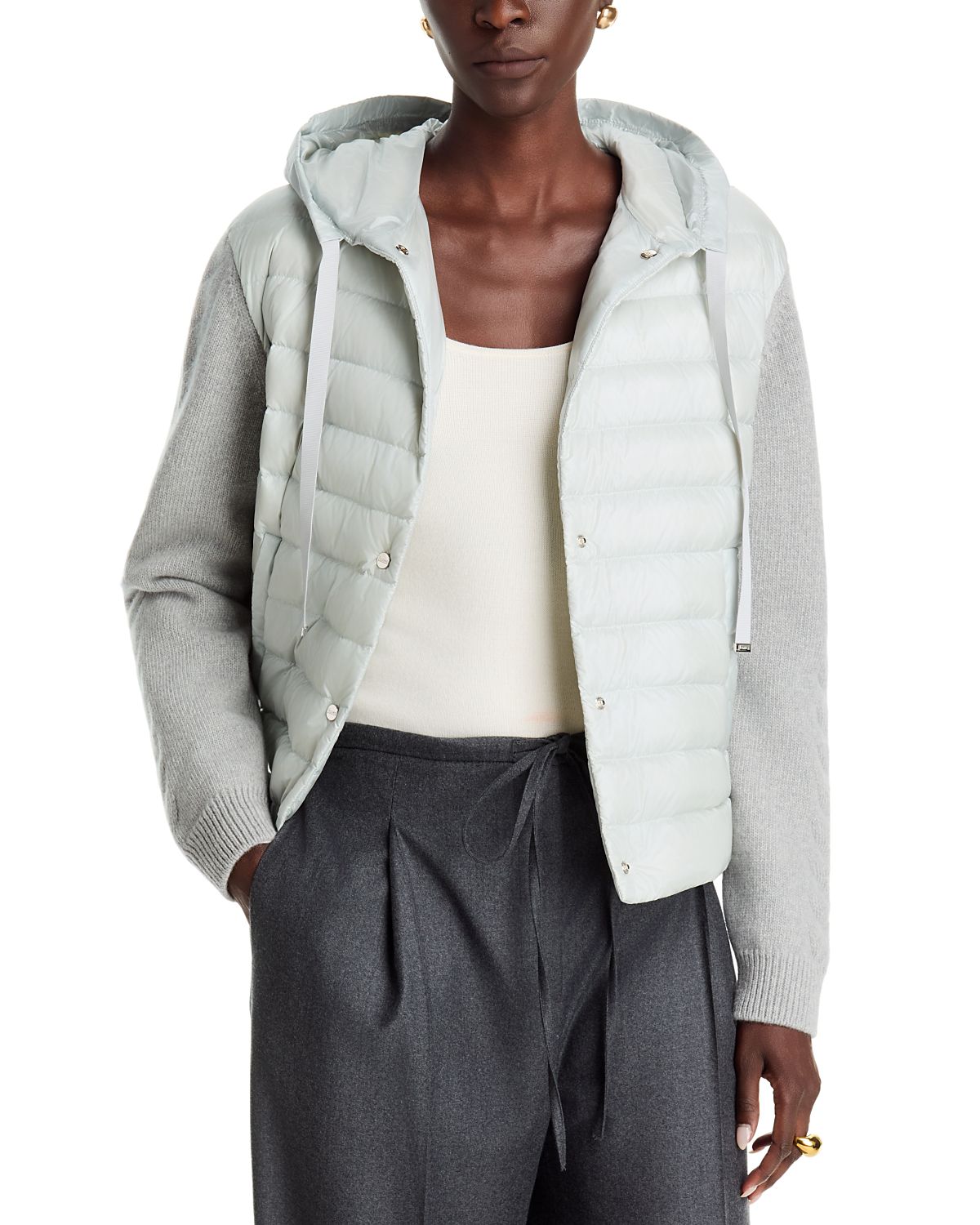 Herno Quilted Hooded Mixed Media Coat